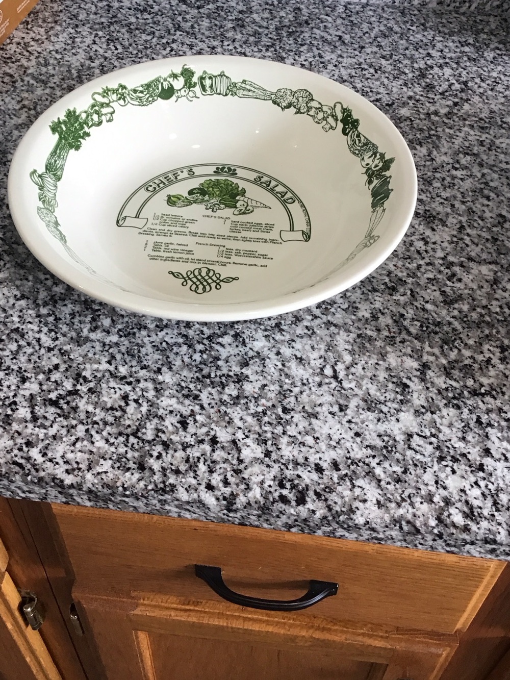 Vintage White Ceramic Salad Bowl with Green Chef's Design